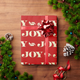 Red and Gold Joy Holly Christmas Wrapping Paper
