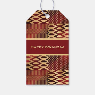 Red and Gold Kente 'Happy Kwanzaa'  Gift Tags