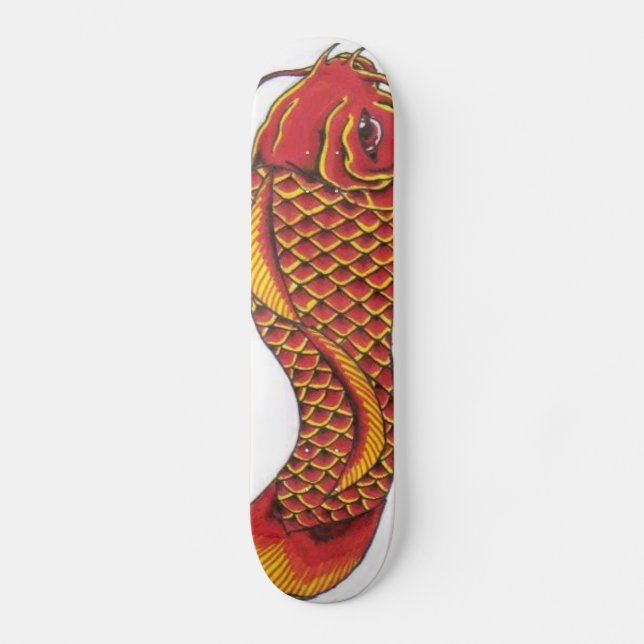 Red and Gold Koi Skateboard Deck (Front)
