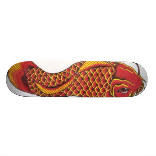 Red and Gold Koi Skateboard Deck