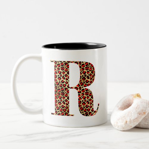 Red and Gold Leopard Glam Monogram R Two_Tone Coffee Mug