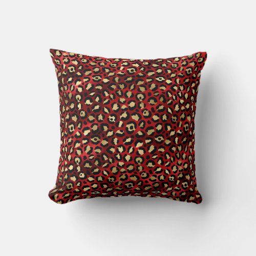 Red and Gold Leopard Print Throw Pillow