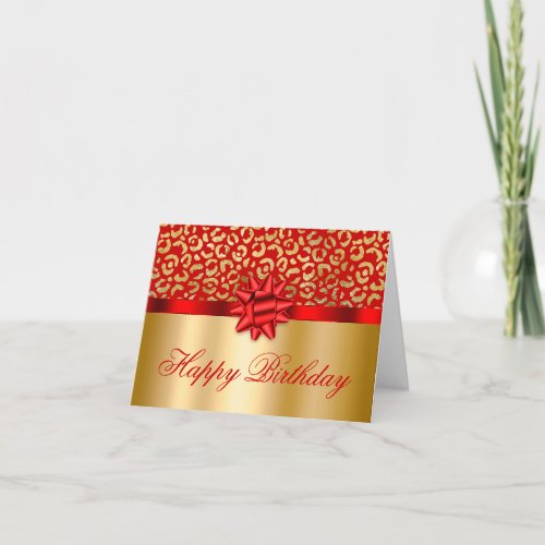 Red and Gold Leopard Shimmer Glam Birthday Gift Card