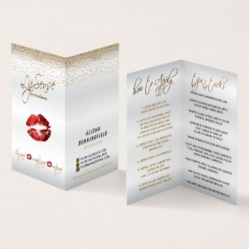 Red and Gold Lip Instructions Business Card