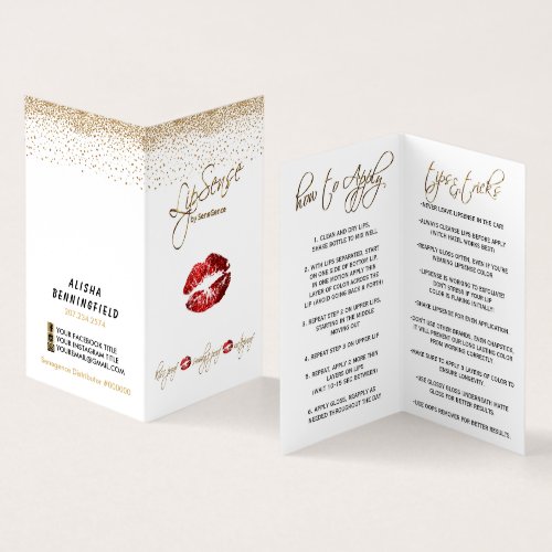 Red and Gold Lip Instructions Business Card