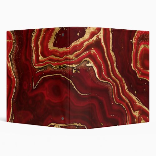 Red and gold Liquid Marble Abstract 3 Ring Binder
