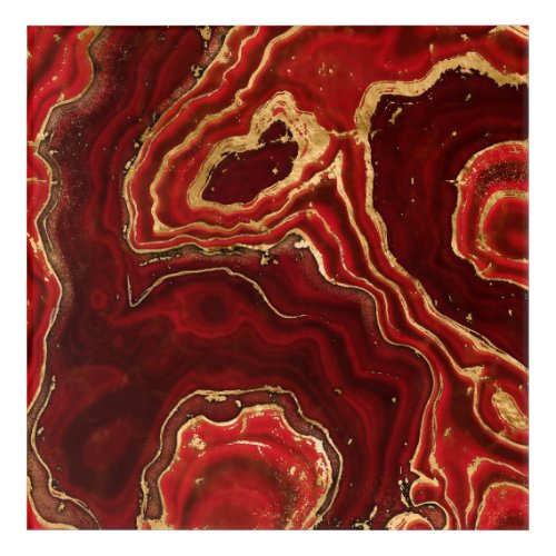 Red and gold Liquid Marble Abstract Acrylic Print