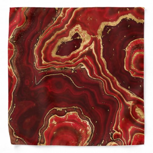 Red and gold Liquid Marble Abstract Bandana
