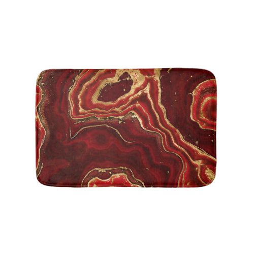 Red and gold Liquid Marble Abstract Bath Mat