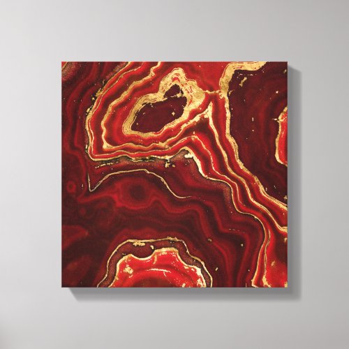 Red and gold Liquid Marble Abstract Canvas Print