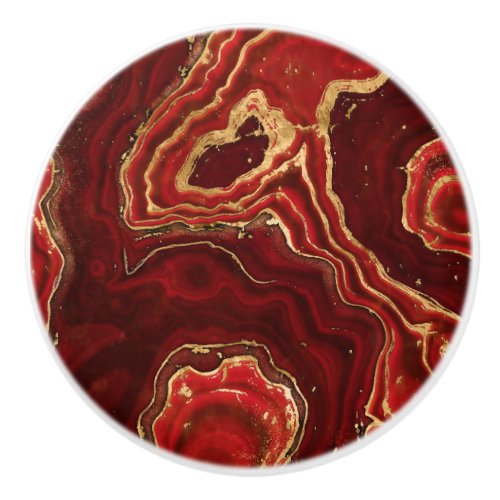 Red and gold Liquid Marble Abstract Ceramic Knob