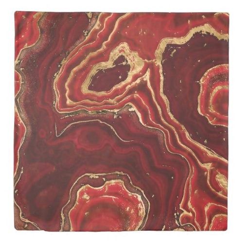 Red and gold Liquid Marble Abstract Duvet Cover