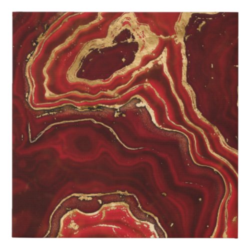 Red and gold Liquid Marble Abstract Faux Canvas Print
