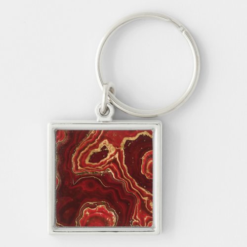Red and gold Liquid Marble Abstract Keychain
