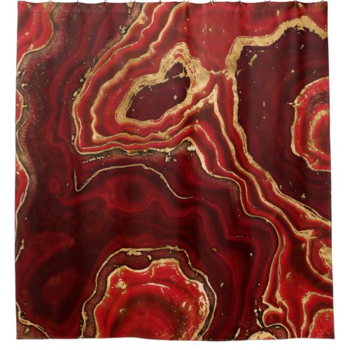Red and gold Liquid Marble Abstract Shower Curtain
