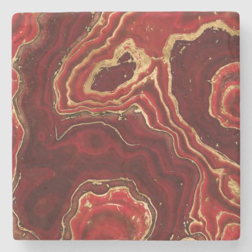 Red and gold Liquid Marble Abstract Stone Coaster