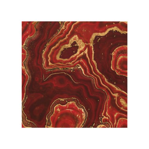Red and gold Liquid Marble Abstract Wood Wall Art