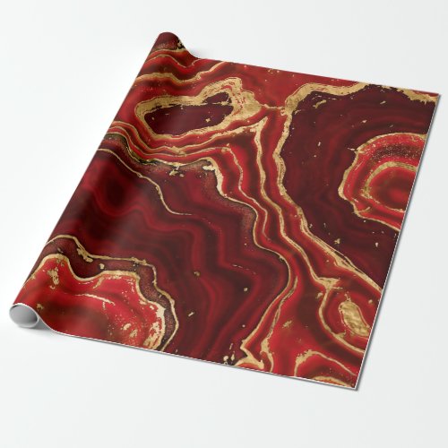 Red and gold Liquid Marble Abstract Wrapping Paper