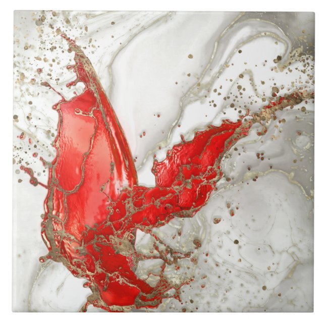Red and gold Liquid Marble Splash Ceramic Tile (Front)