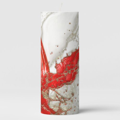 Red and gold Liquid Marble Splash Pillar Candle