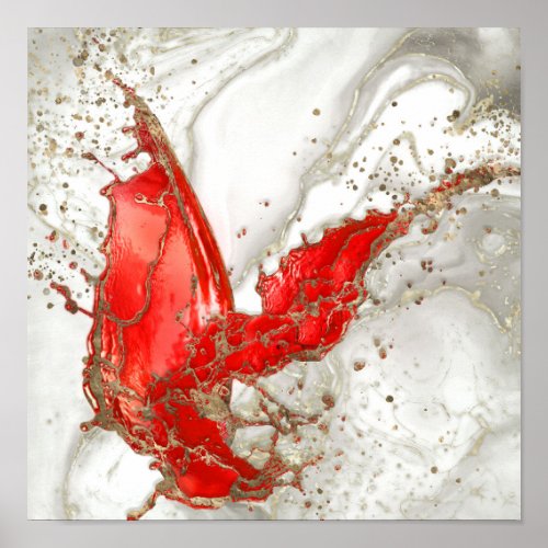 Red and gold Liquid Marble Splash Poster