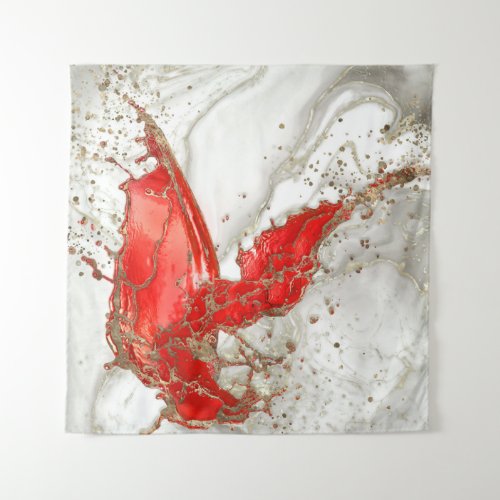 Red and gold Liquid Marble Splash Tapestry