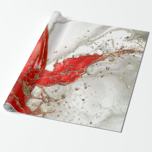 Red and gold Liquid Marble Splash Wrapping Paper