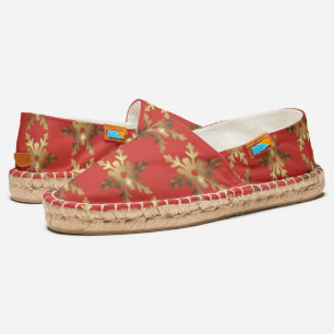 Red and Gold Look Christmas Snowflakes Pattern Espadrilles