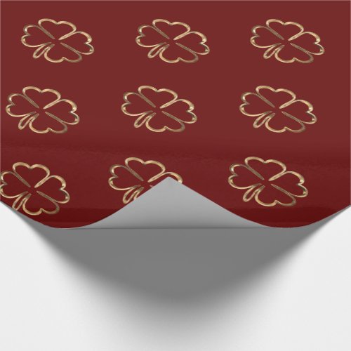 Red and Gold Look Four Leaf Clovers Wrapping Paper