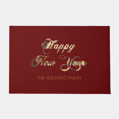 Red and Gold Look Script Happy New Year Doormat