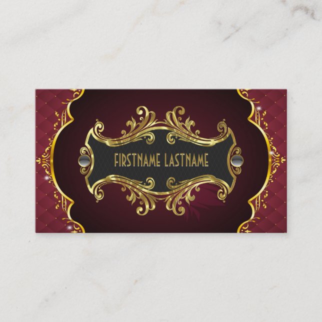 Red And Gold Look Swirls Business Card (Front)