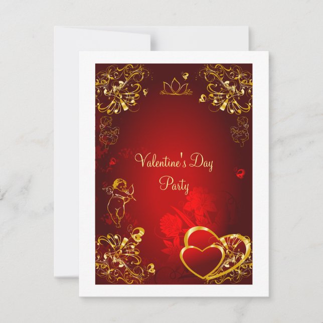 Red and Gold Love Design Invitation (Front)