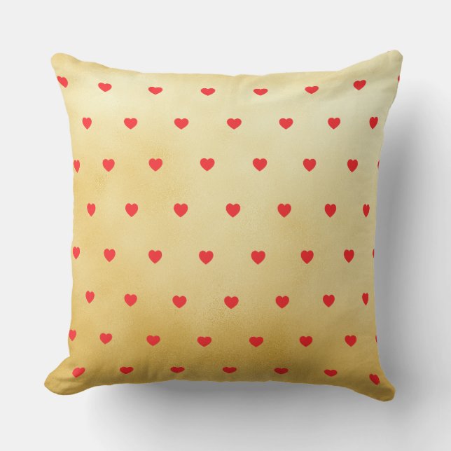 Red and Gold Love Heart Pattern Outdoor Pillow (Front)