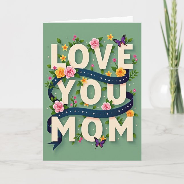 Red And Gold Love You Mom Card (Front)