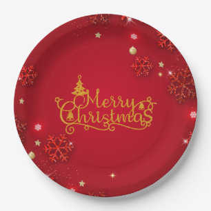 Red and Gold Luxury Christmas Paper Plates