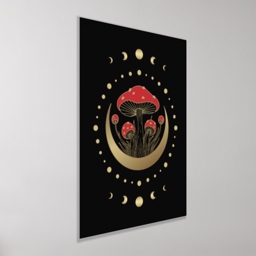 Red And Gold Magic Mushroom With Crescent Moon Foil Prints
