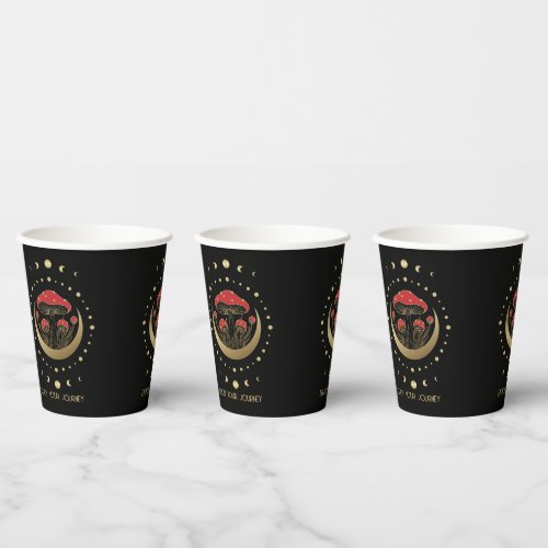 Red and Gold Magic Mushrooms Gold Crescent Moon Paper Cups