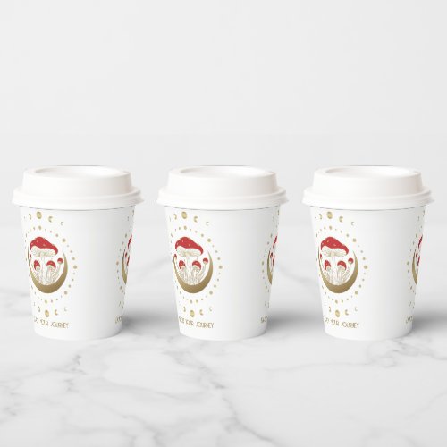 Red and Gold Magic Mushrooms Gold Crescent Moon  T Paper Cups
