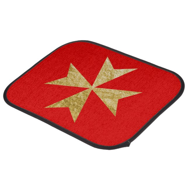 Red and Gold Maltese Flag Cross Car Floor Mat (Rear Angled)