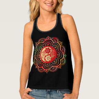 Red and Gold Mandala Black Background Tank Top