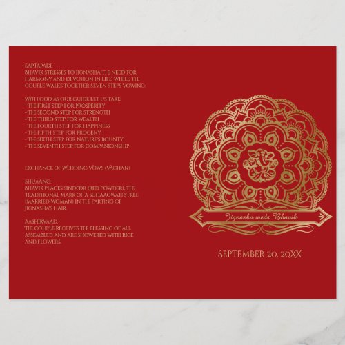 Red and Gold Mandala Hindu Wedding Program