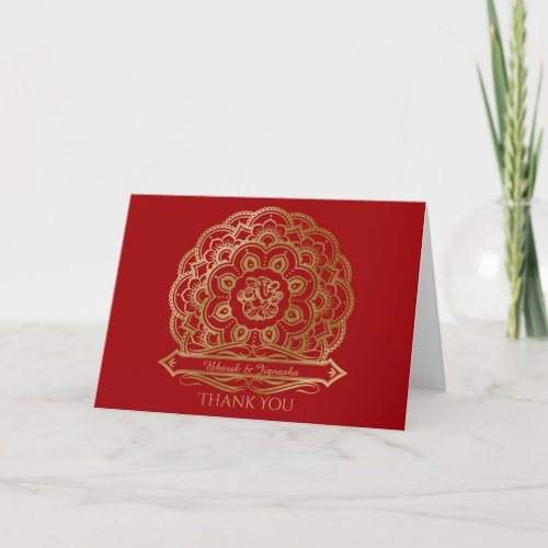 Red and Gold Mandala Indian Thank You card