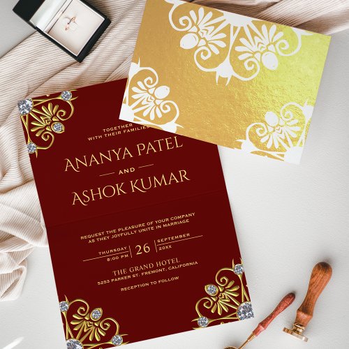 Red and Gold Mandala Indian Wedding Invitation
