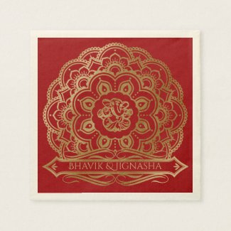 Red and Gold Mandala Indian Wedding Napkin