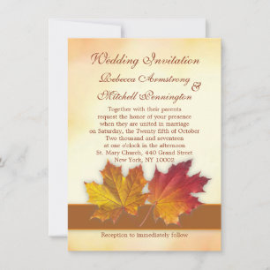 Red and gold maple leaves Wedding Invitation