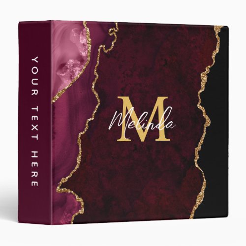 Red and Gold Marble Agate 3 Ring Binder