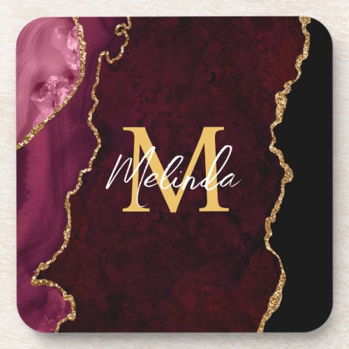 Red and Gold Marble Agate Beverage Coaster