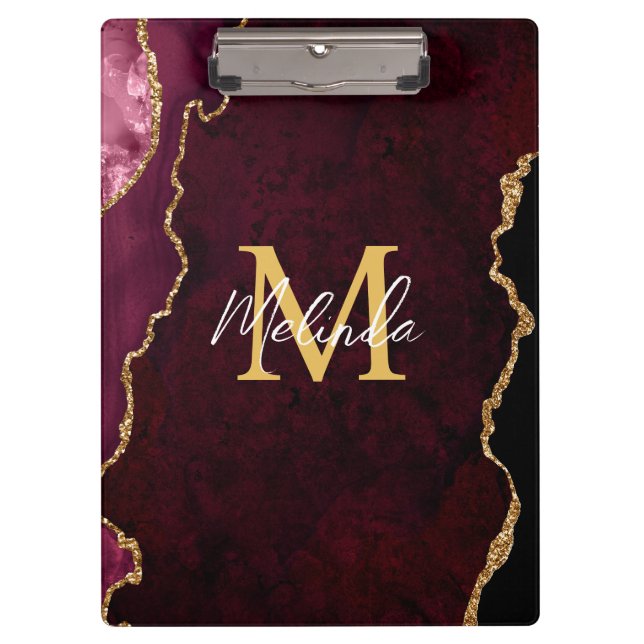 Red and Gold Marble Agate Clipboard (Front)