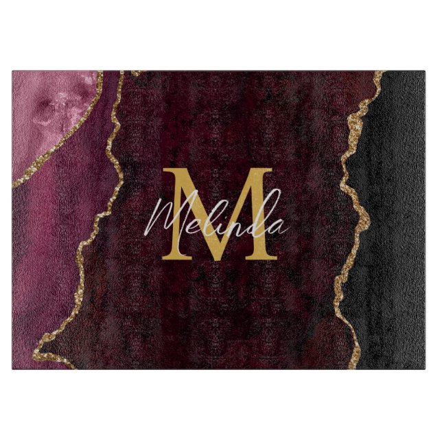 Red and Gold Marble Agate Cutting Board (Front)