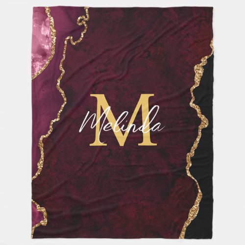 Red and Gold Marble Agate Fleece Blanket